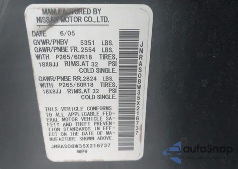 2005 Infiniti Fx35 from USA, damaged, VIN JNRAS08W35X216737